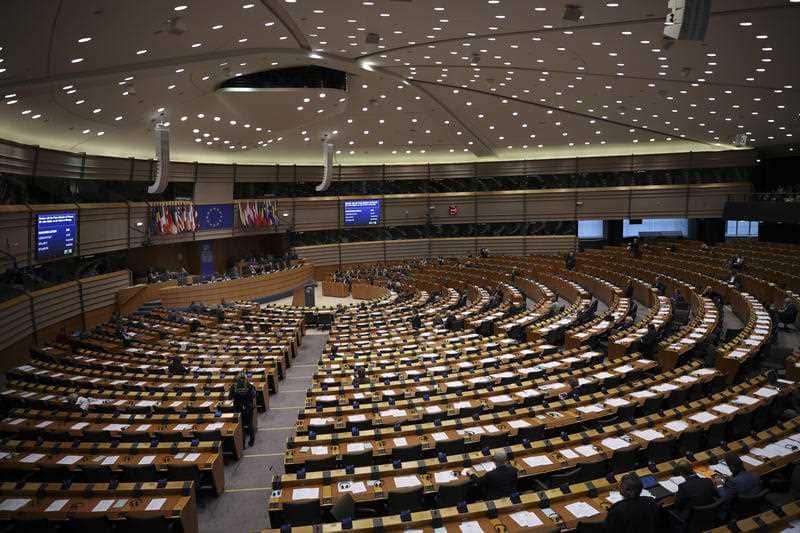 Inside the European Parliament in Brussels. 