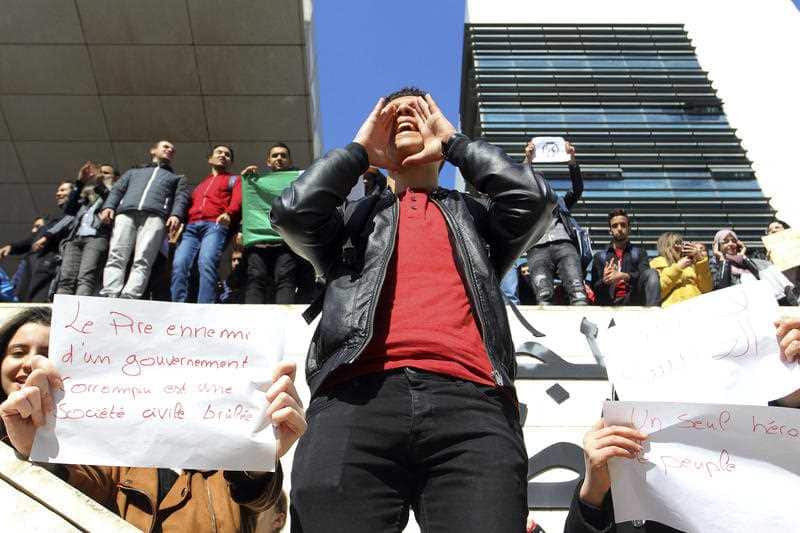 Algerian students from Bouzareah university, protest in the capital Algiers against ailing President Abdelaziz Bouteflika's bid for a fifth term
