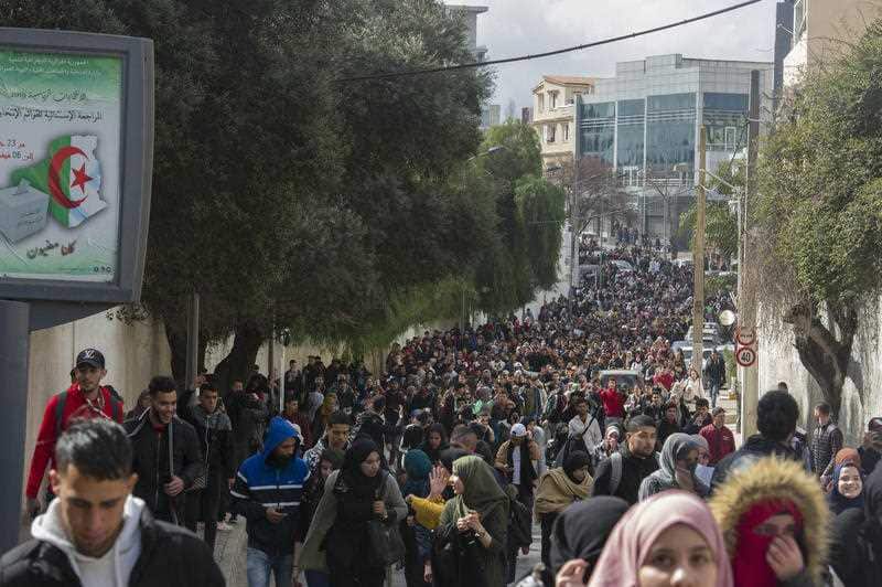 Algerian students from Bouzareah university, protest in the capital Algiers against ailing President Abdelaziz Bouteflika's bid for a fifth term