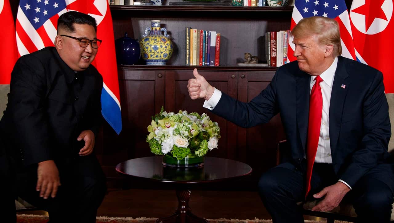 Donald Trump and Kim Jong-un meet in Singapore.