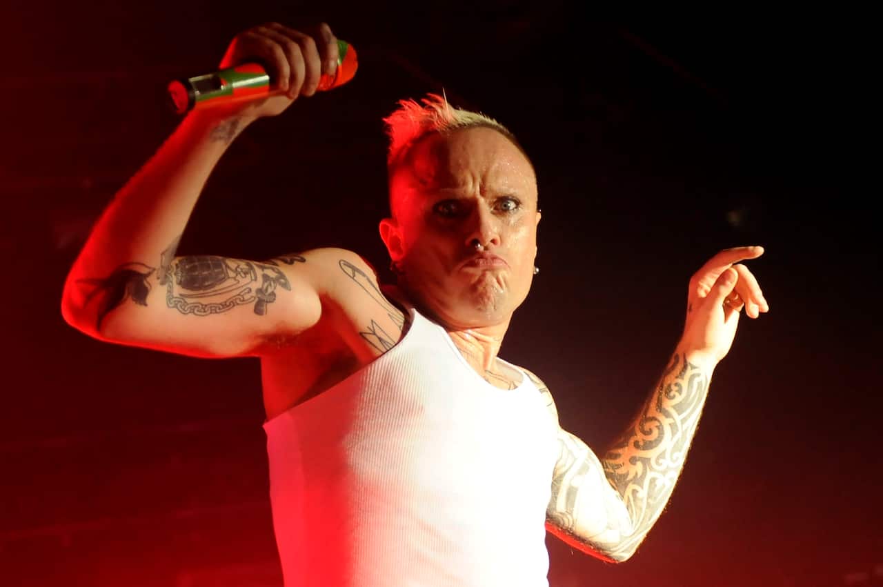 Keith Flint, singer with the English band The Prodigy performs on stage during their concert at Huxleys in Berlin, Germany.