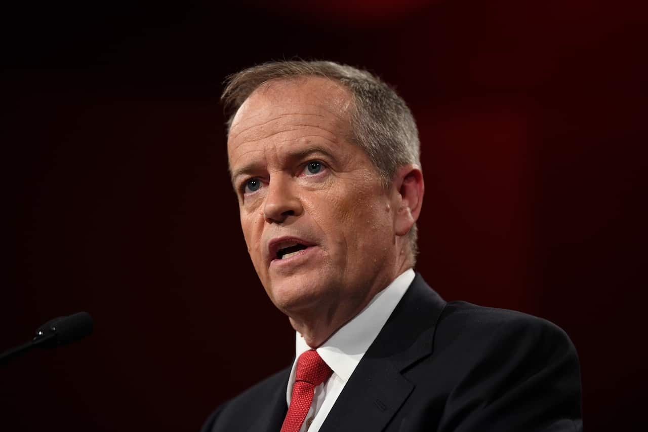 Federal Labor leader Bill Shorten speaks during the NSW Labor Party election campaign launch in Revesby in southwest Sydney.