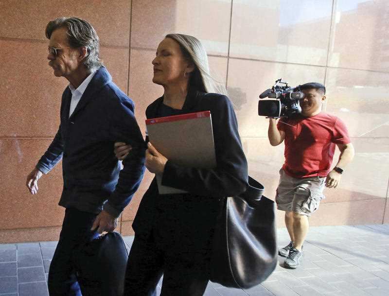 Actor William H. Macy arrives at the federal courthouse in Los Angeles