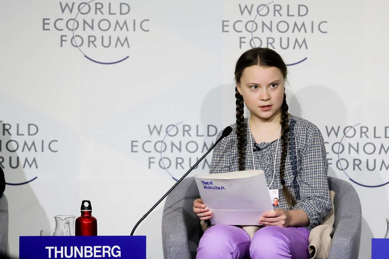 In 2019, climate activist Greta Thunberg delivered a speech during a session of the World Economic Forum Summit in Davos, Switzerland. 