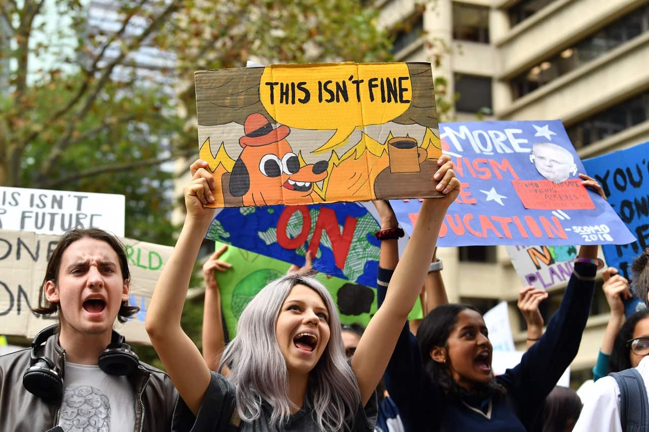 Young people at a recent climate protest in Sydney's CBD.