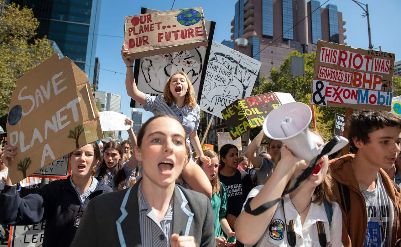 A schools climate strike rally in Melbourne earlier this year.