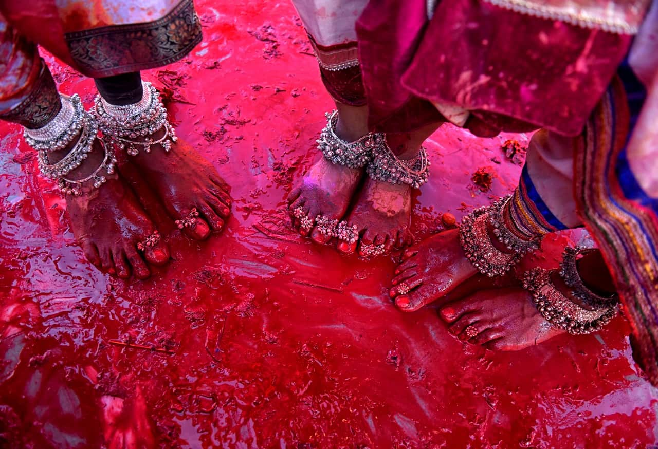 Feet at Holi celebration at Nandgaon
