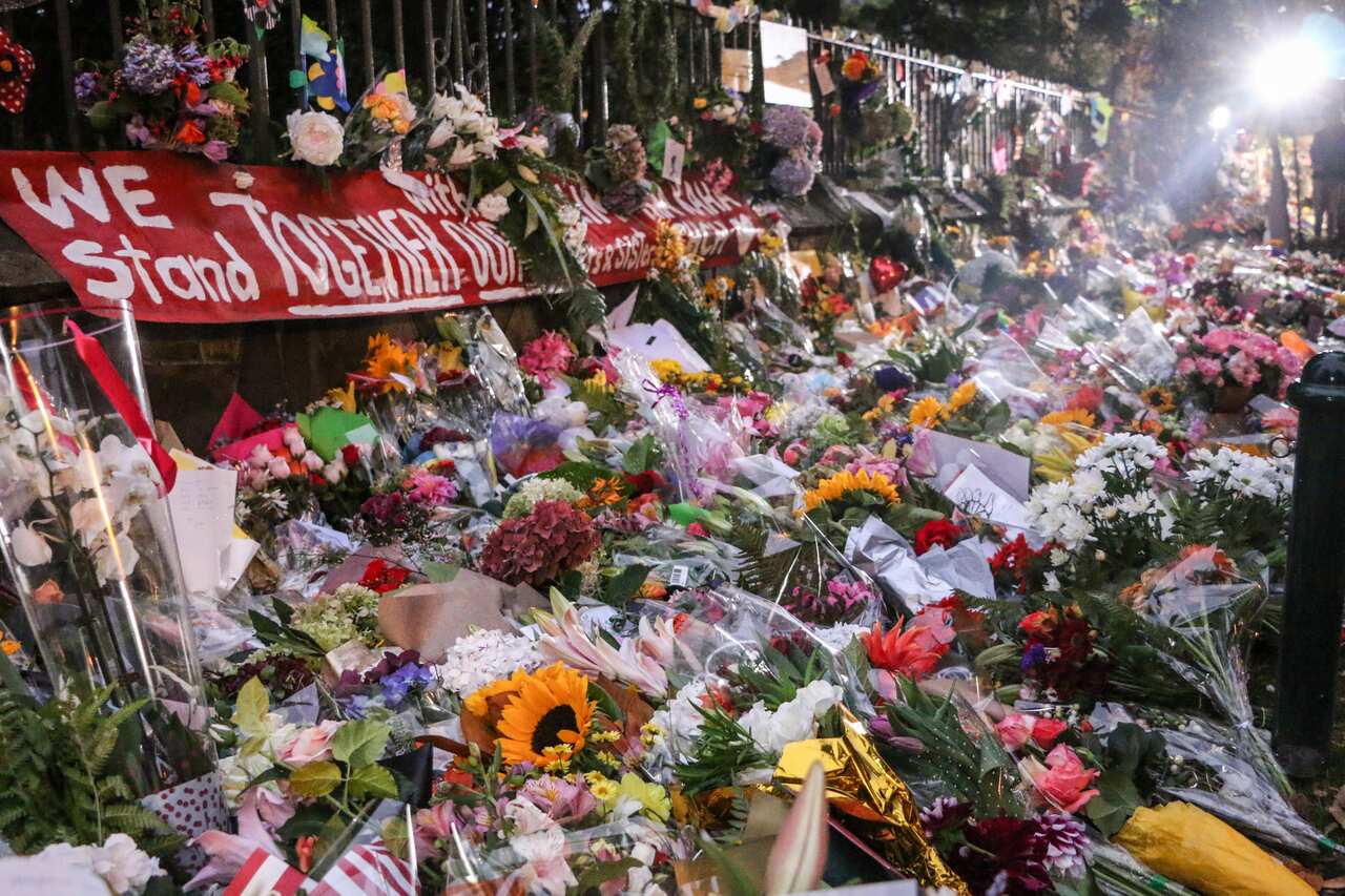 Flowers seen to respect to the victims of the Christchurch mosques shooting. 