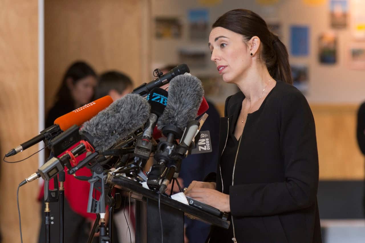 New Zealand Prime Minister Jacinda Ardern talks on Wednesday.