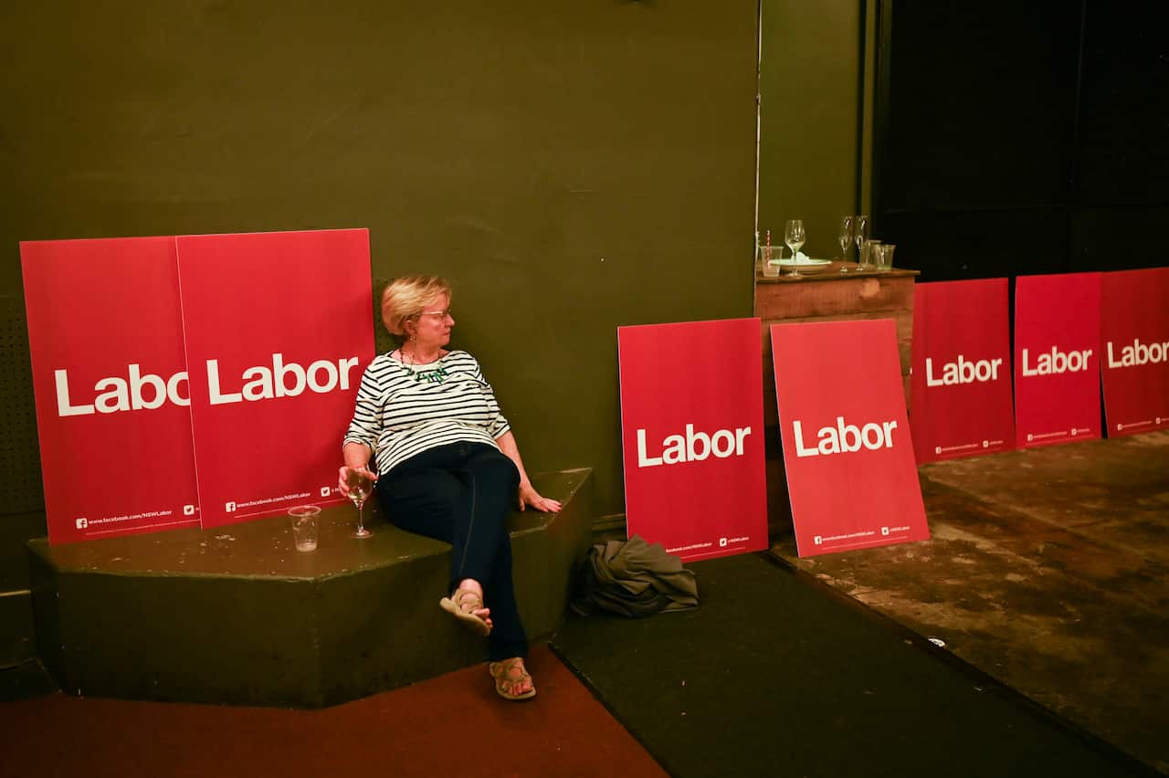 A Labor supporter at the end of a disappointing night for the party in NSW. 