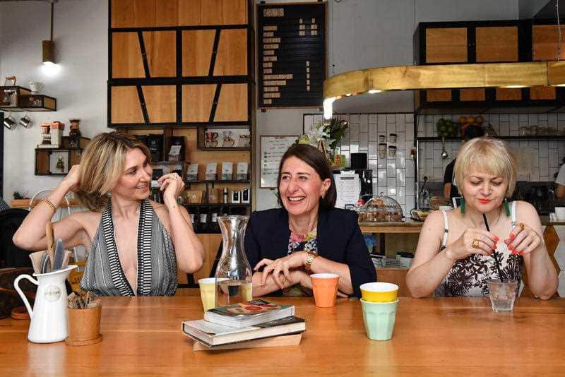Gladys Berejiklian with her sisters the day after she was elected as NSW Premier.