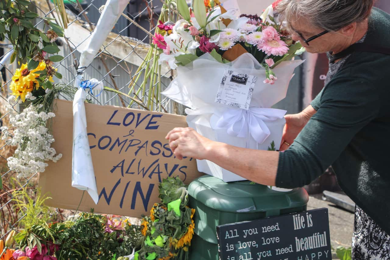 Floral tributes were laid at the sites of the Christchurch terror attacks.