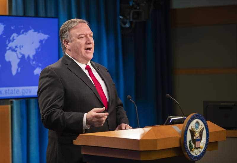 US Secretary of State Mike Pompeo speaks at the State Department in Washington, DC.