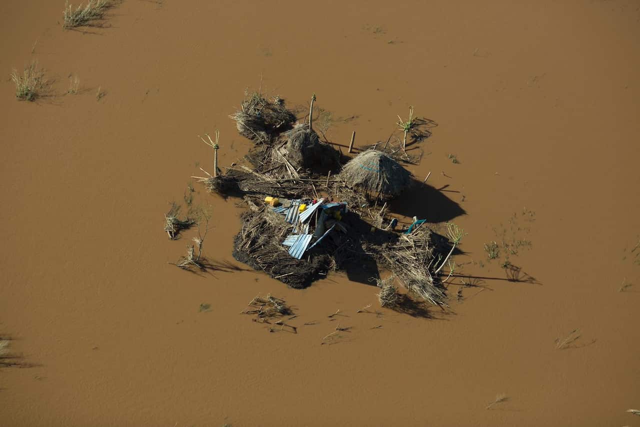 Floodwater and wreckage caused by Cyclone Idai.