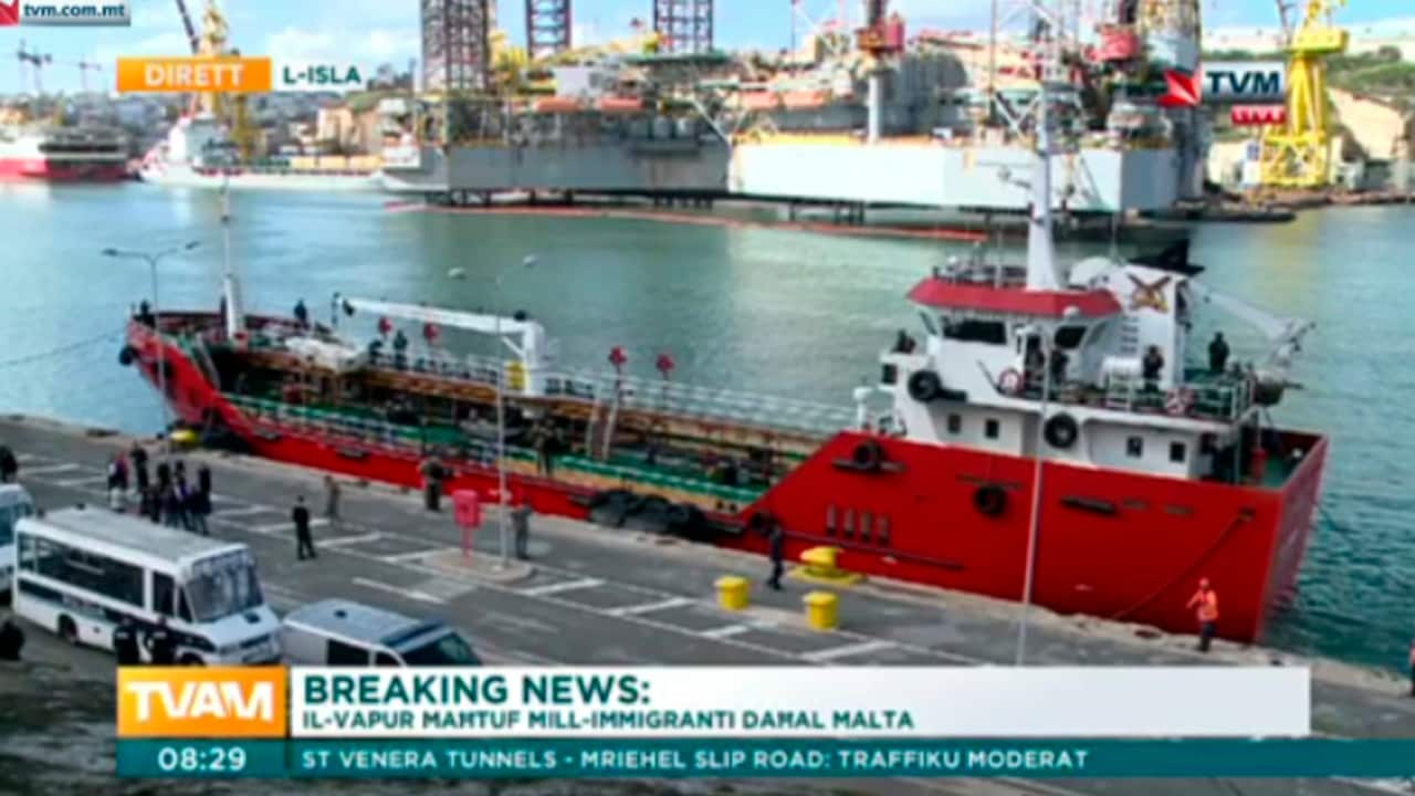 Oil tanker El Hiblu 1 in Valletta, Malta, which was hijacked by migrants. 