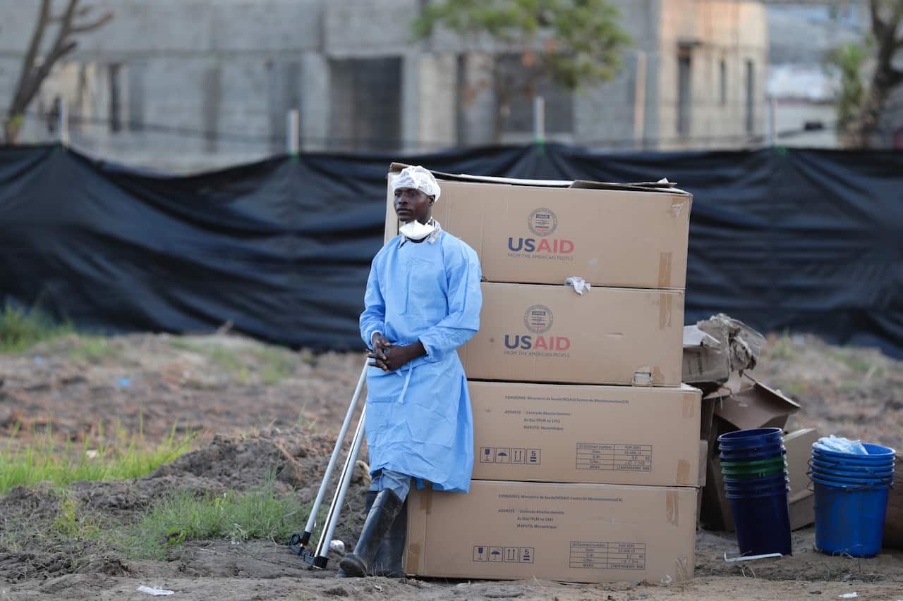 A Mozambican doctor takes a break in the newly opened UNICEF centre of Cholera treatment in Beira.