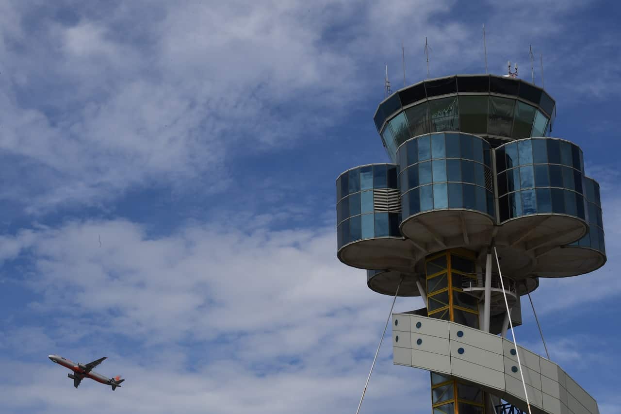 A plane takes off from Sydney airport.