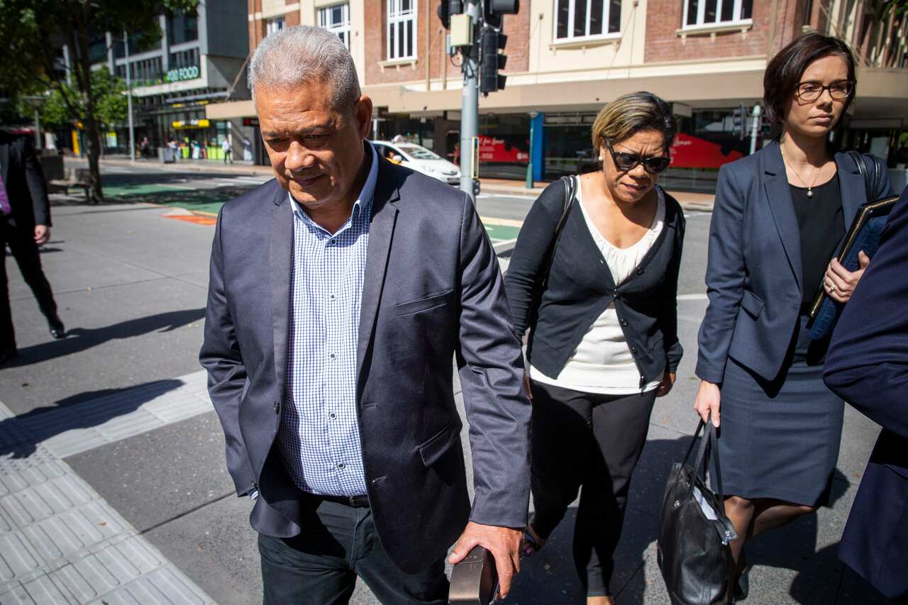 Isikeli Feleatoua Pulini (left) and Malavine Pulini are seen arriving at the Brisbane District Court.