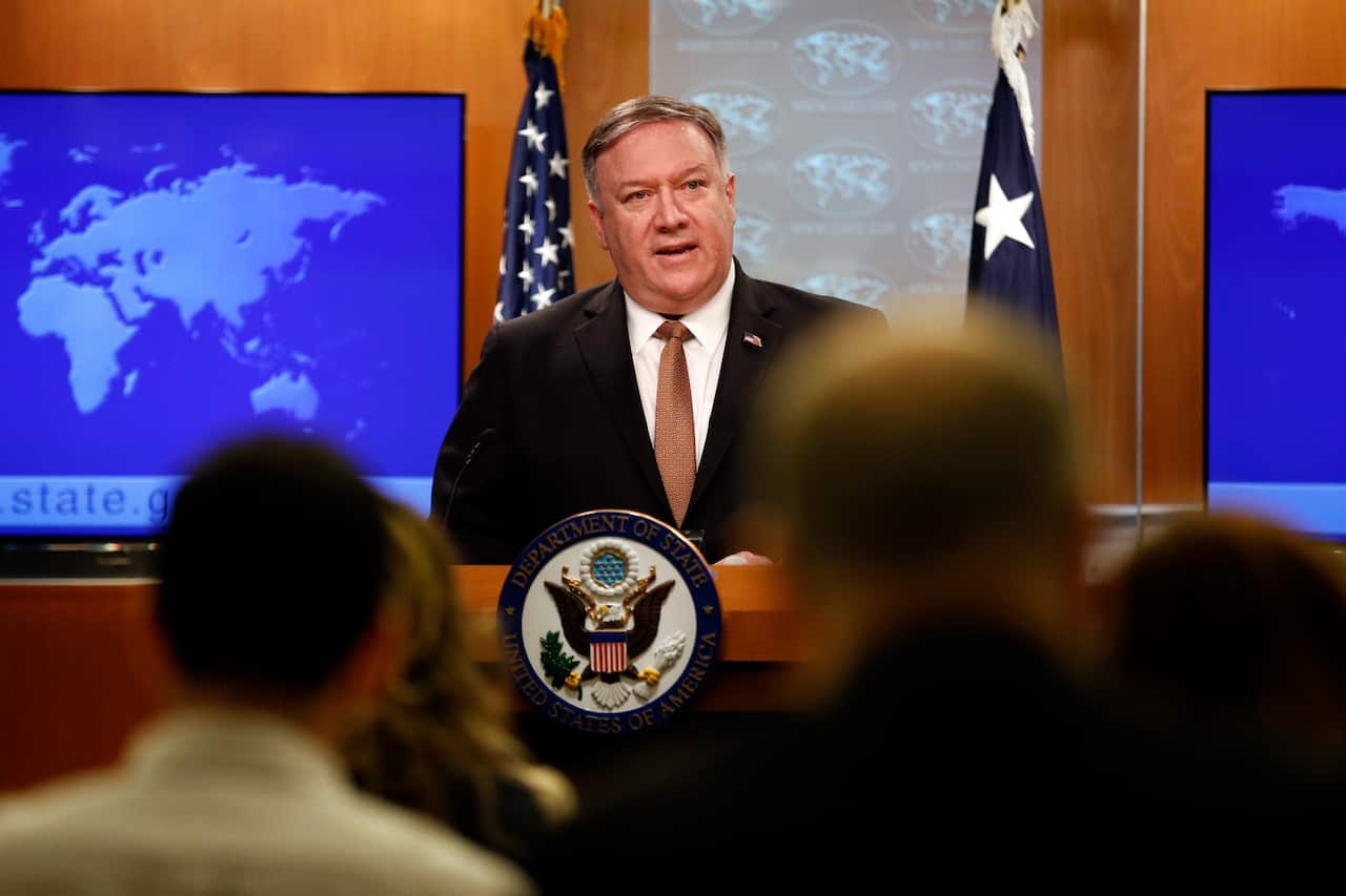 Secretary of State Mike Pompeo speaks about the Trump administration's plan to designate Iran's Revolutionary Guard a "foreign terrorist organization".