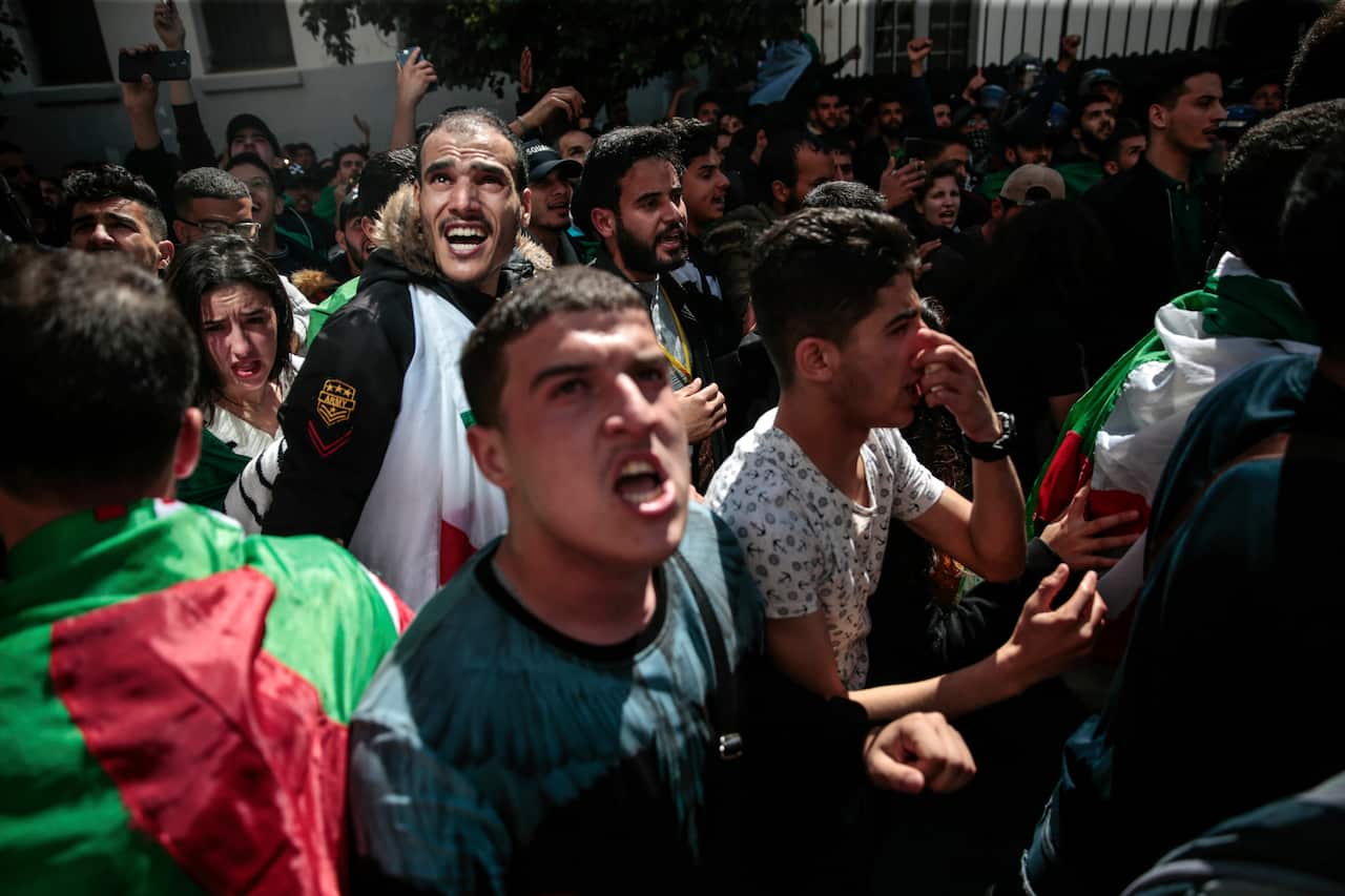 Students gather during a demonstration in Algiers, Algeria.