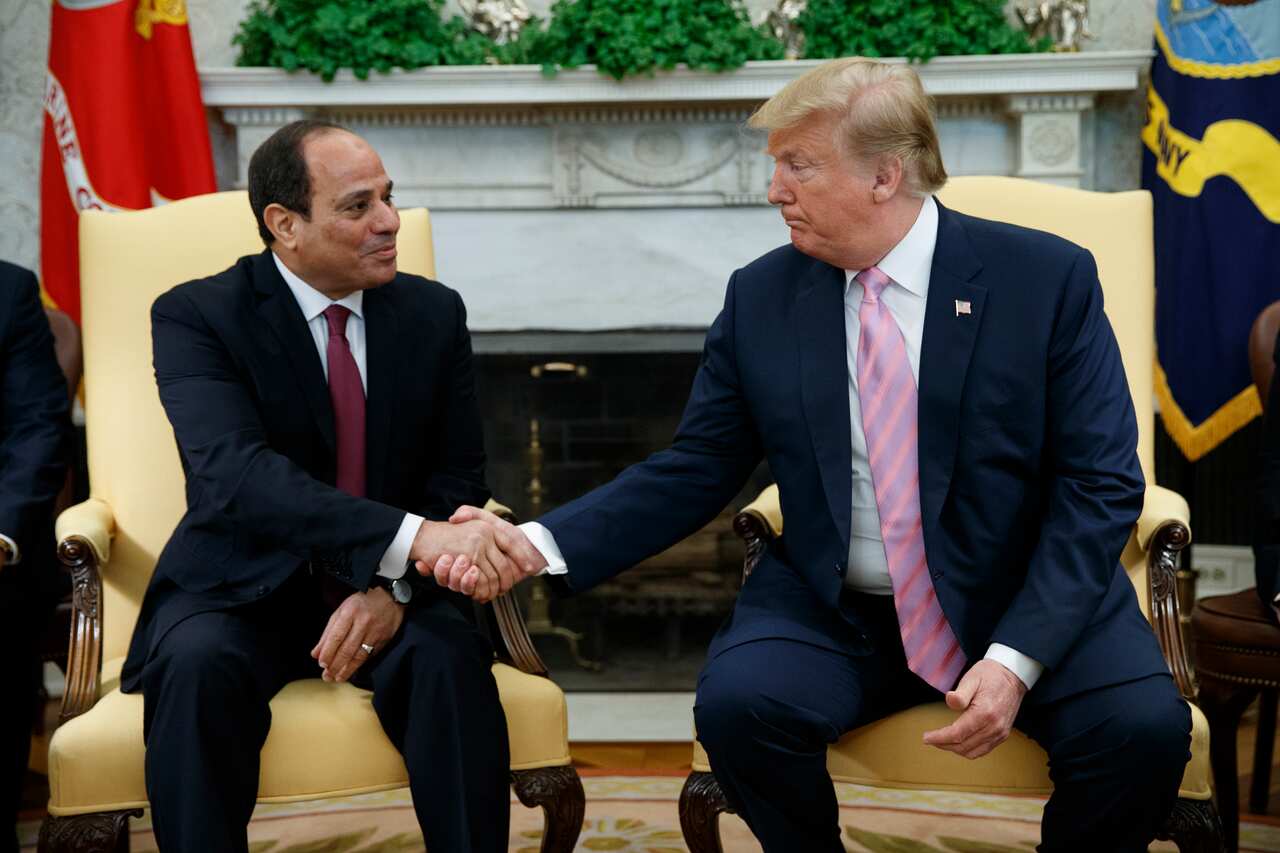 President Donald Trump meets with Egyptian President Abdel Fattah al-Sisi in the Oval Office of the White House.