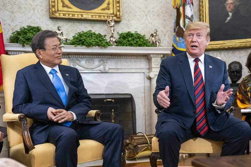 Donald Trump meets with South Korean President Moon Jae-In in the Oval Office of the White House