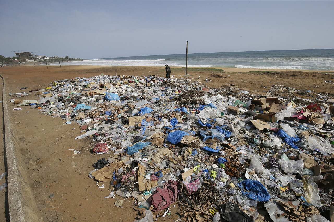 A view of plastic waste on South Beach along the coast of Monrovia Liberia