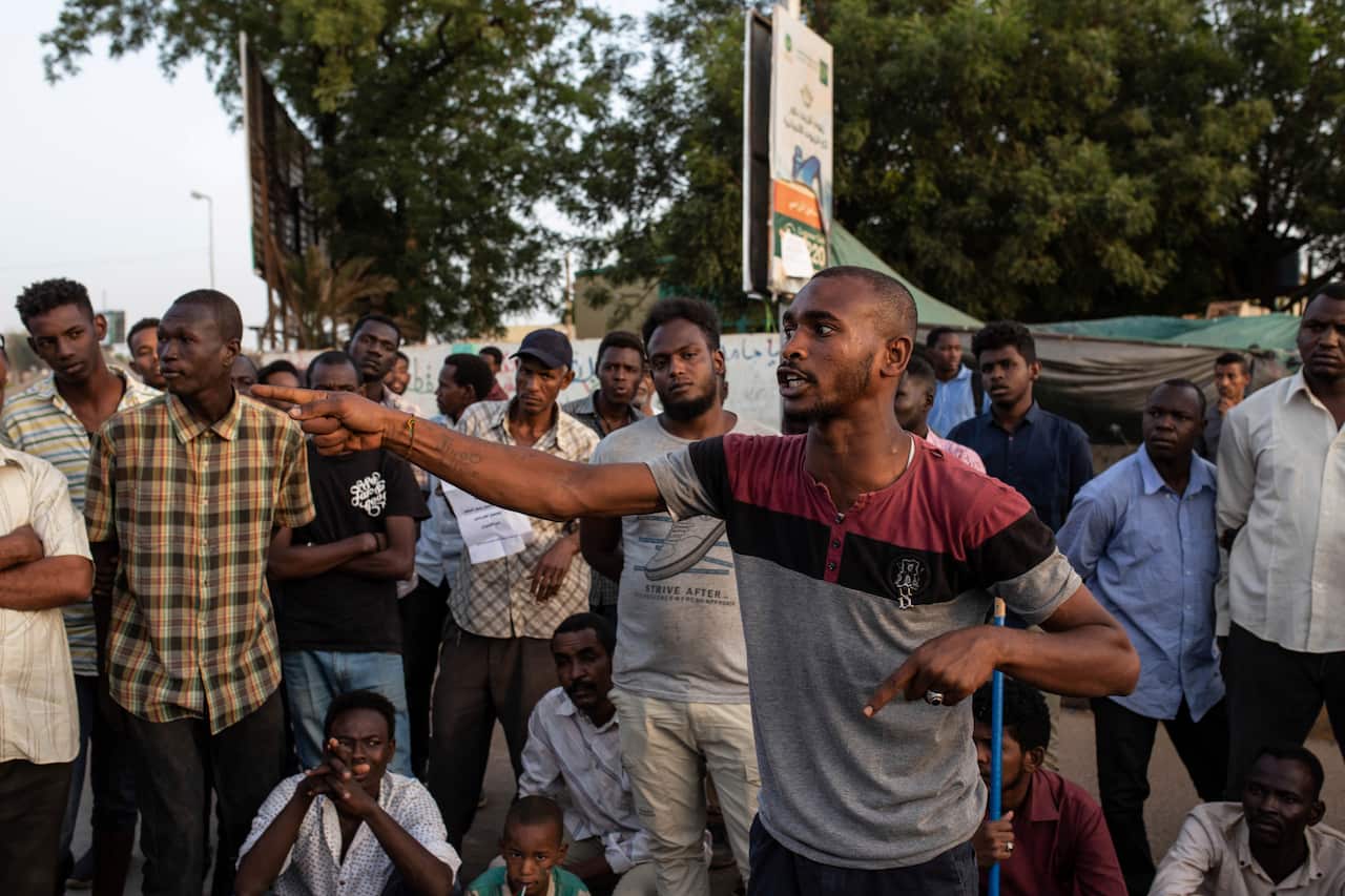 A protester giving a speech in the sit-in inside the Armed forces square, Khartoum, Sudan.