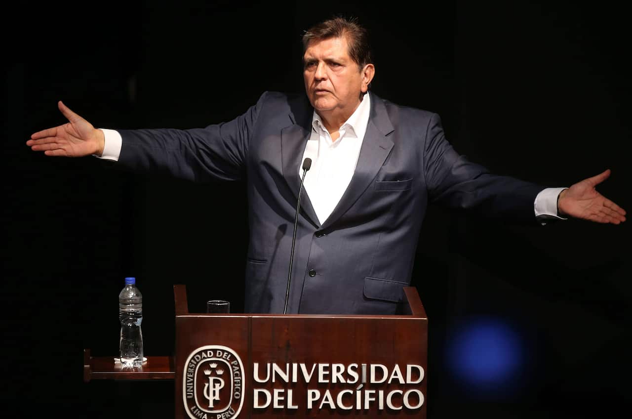 Former President of Peru Alan Garcia gestures in Lima, Peru.