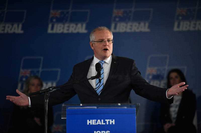 Liberal leader Scott Morrison speaks at a campaign rally in Launceston in Tasmania, 2019.