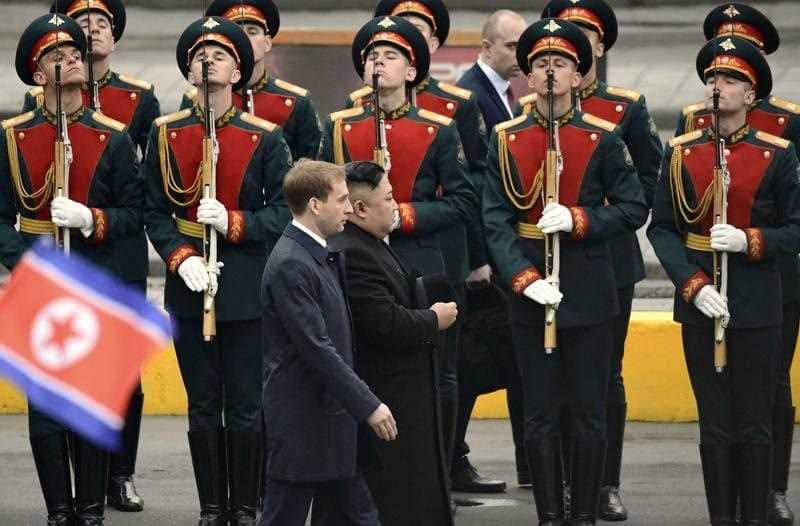 Kim Jong-un at the welcoming ceremony.