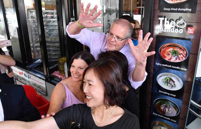 Prime Minister Scott Morrison and wife Jenny at a street walk at Strathfield shopping strip in Sydney,