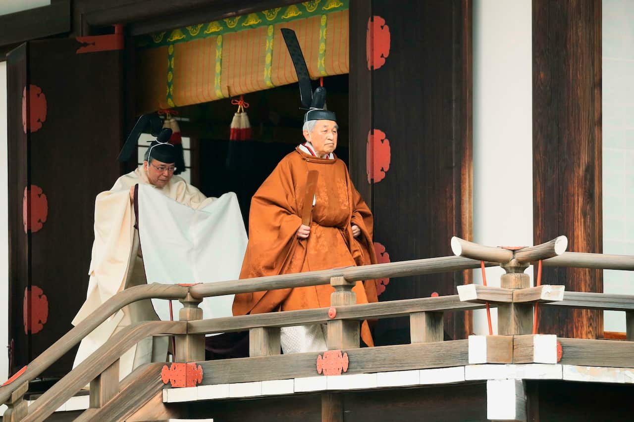 Japanese Emperor Akihito is pictured after attending a ritual for his abdication at the Imperial Palace in Tokyo on April 30, 2019