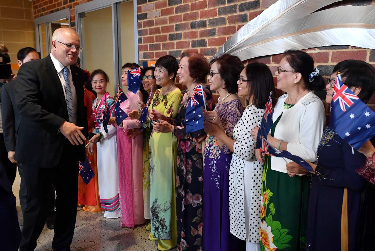 Prime Minister Scott Morrison arrives at a multicultural event at Koondoola, 25km north of Perth