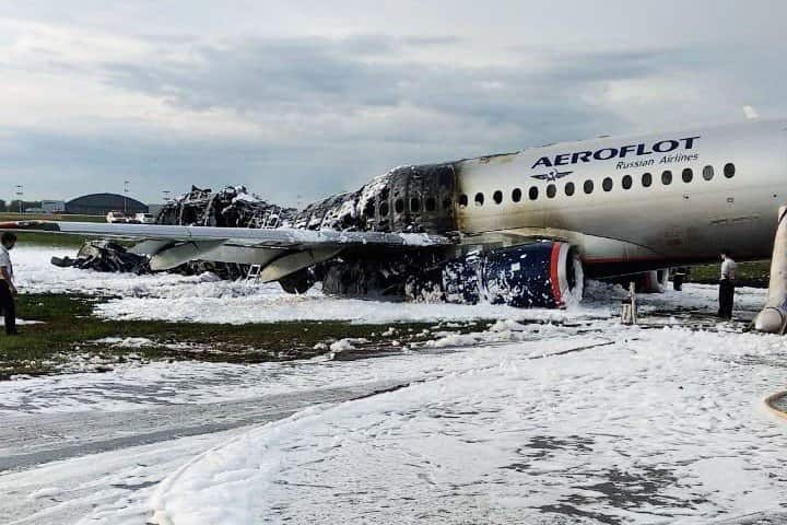 Aeroflot plane which burst into flames and emergency landed in Moscow, May 6, 2019.