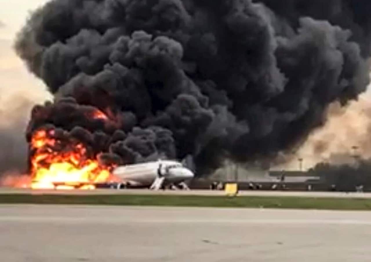 Aeroflat plane burst into flames as it made emergency landing at Moscow.