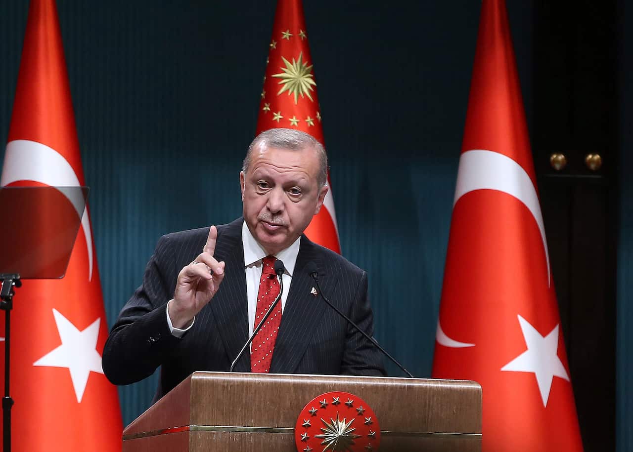 Turkey's President Recep Tayyip Erdogan speaks during a ceremony at presidential palace this week.