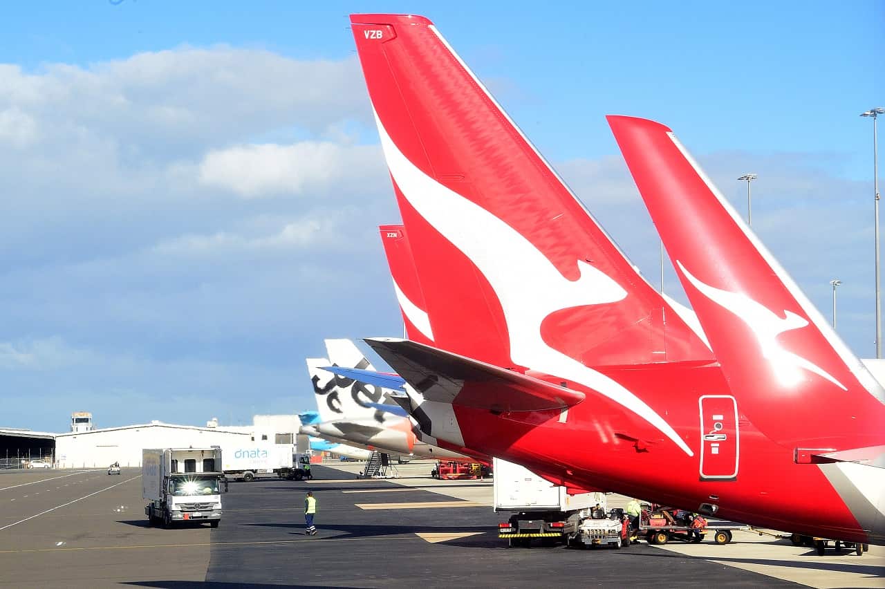 Qantas planes on the tarmac at Adelaide Airport.