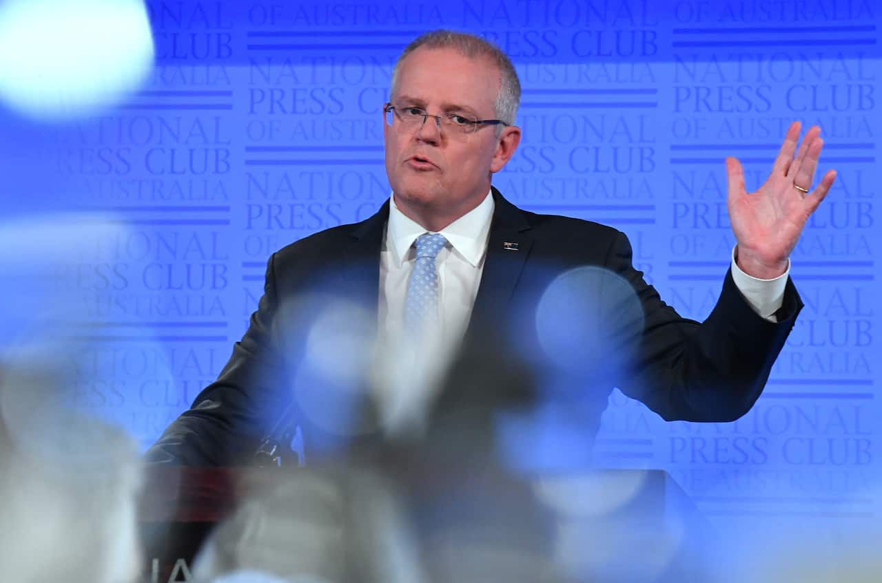 Prime Minister Scott Morrison at the National Press Club in Canberra, Thursday, May 16, 2019. (AAP Image/Mick Tsikas) NO ARCHIVING