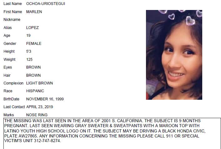 Chicago Police missing person flier for Marlen Ochoa-Lopez
