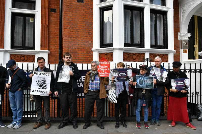 Julian Assange supporters gather in London.