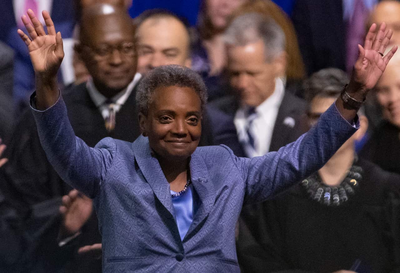 Mayor of Chicago Lori Lightfoot after being sworn in during her inauguration ceremony.