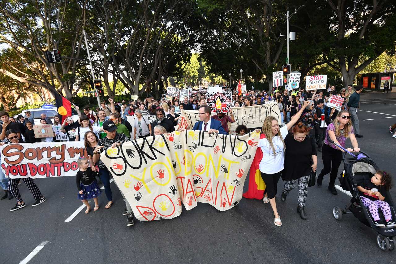 A Sorry Day rally outside New South Wales Parliament House in Sydney. 