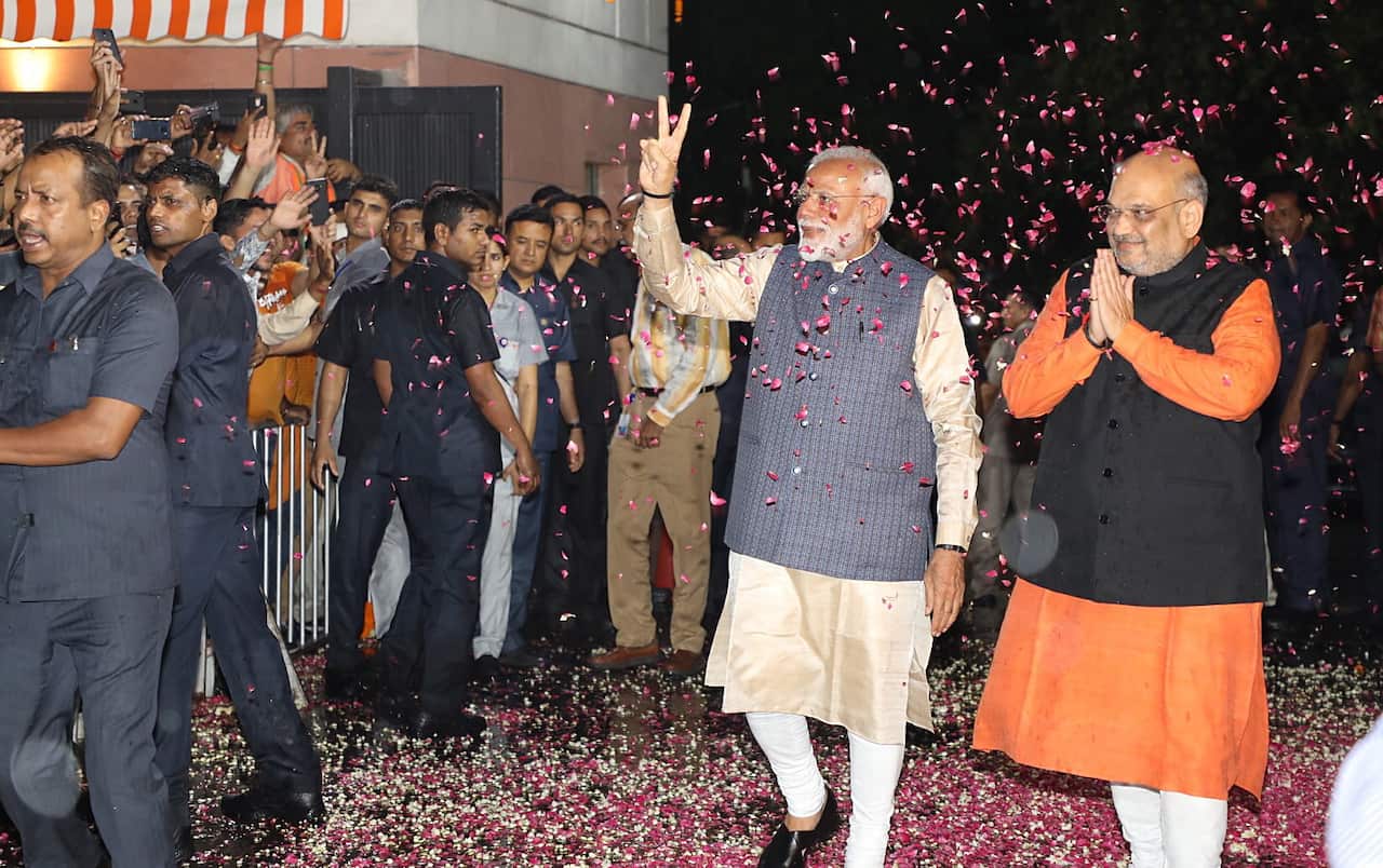 Indian Prime Minister Narendra Modi at the party headquarters in New Delhi, India.