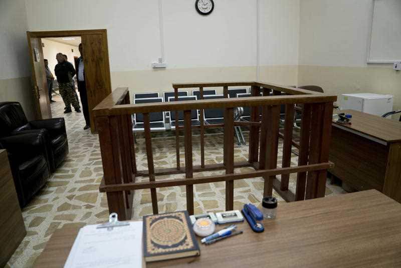 An empty courtroom at Nineveh Criminal Court, one of two counterterrorism courts in Iraq where suspected Islamic State militants and their associates are tried.
