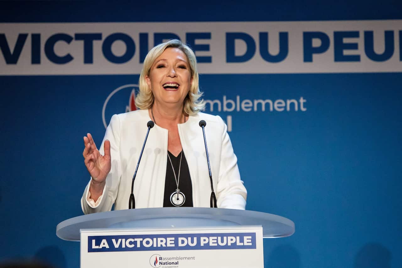 Marine Le Pen delivers a speech in Paris, France, 26 May 2019