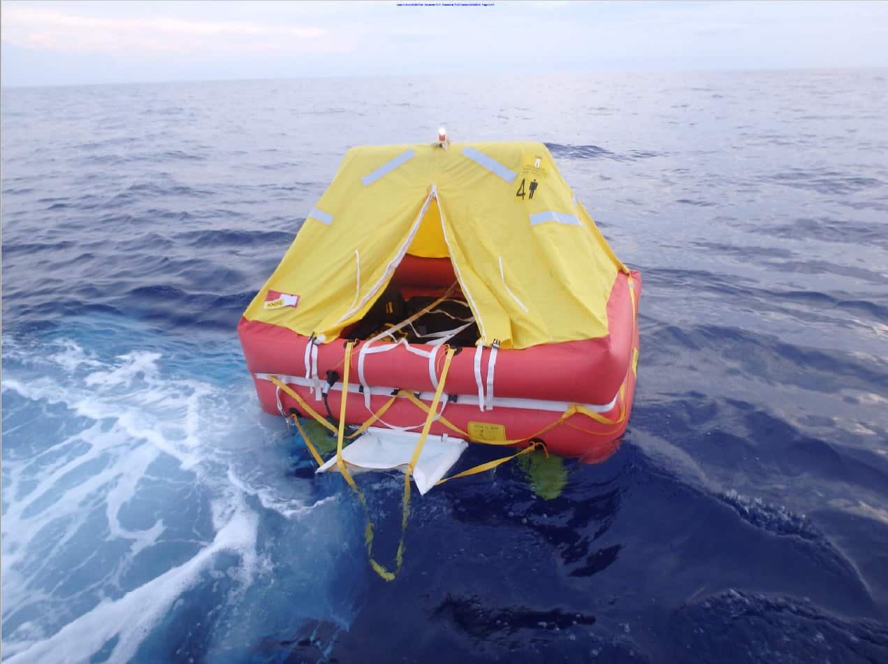 A life raft where Lewis Bennett was found after his wife went missing.