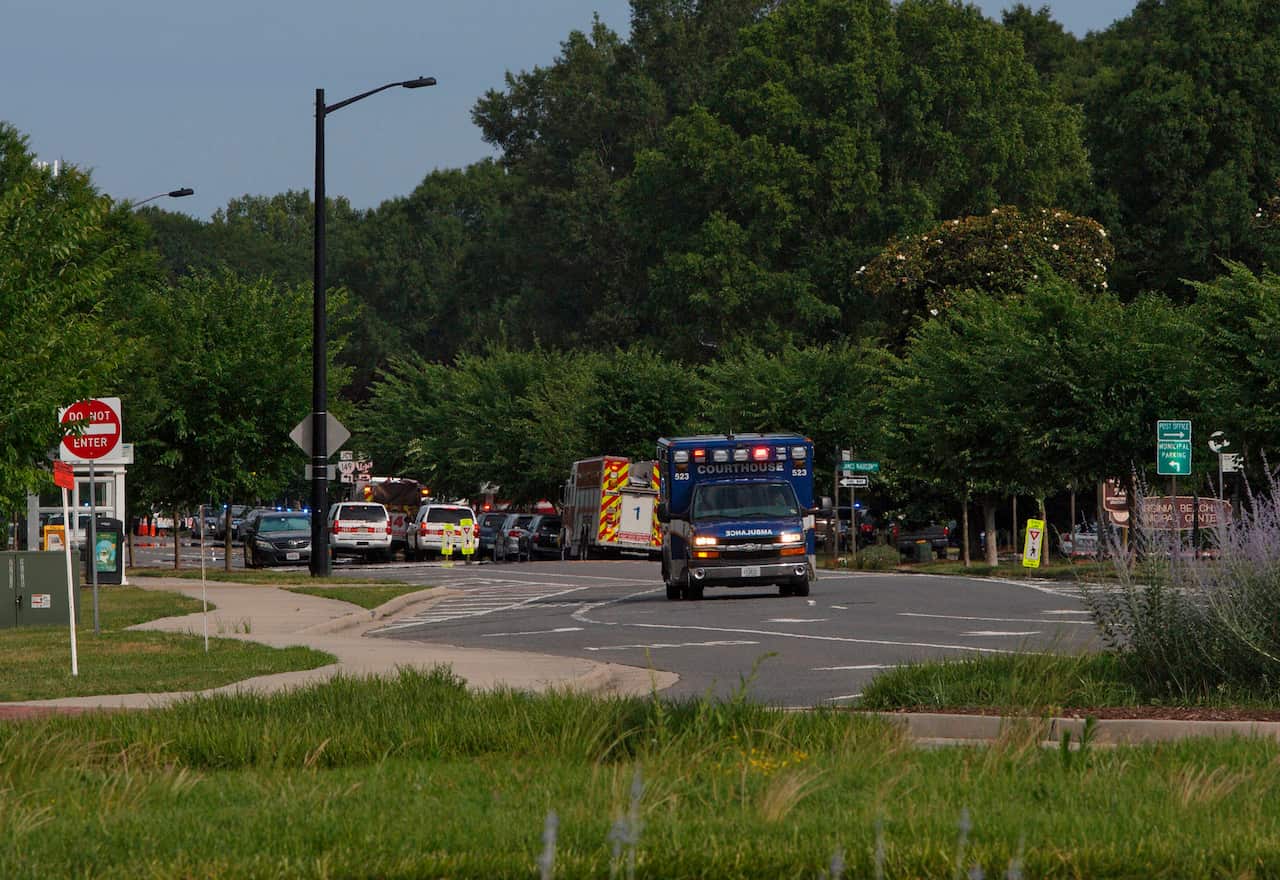Emergency vehicles respond near the intersection of Princess Anne Road and Nimmo Parkway