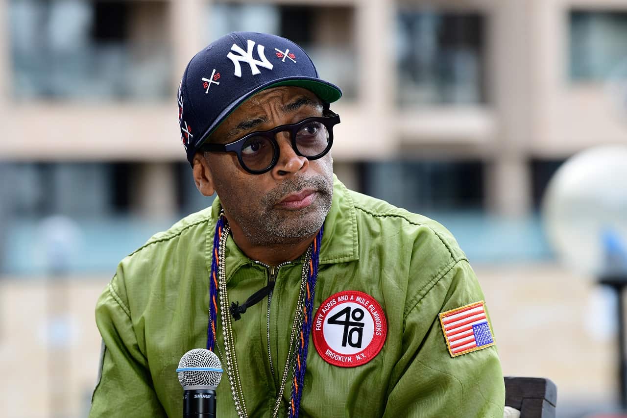 Spike Lee talks to reporters.