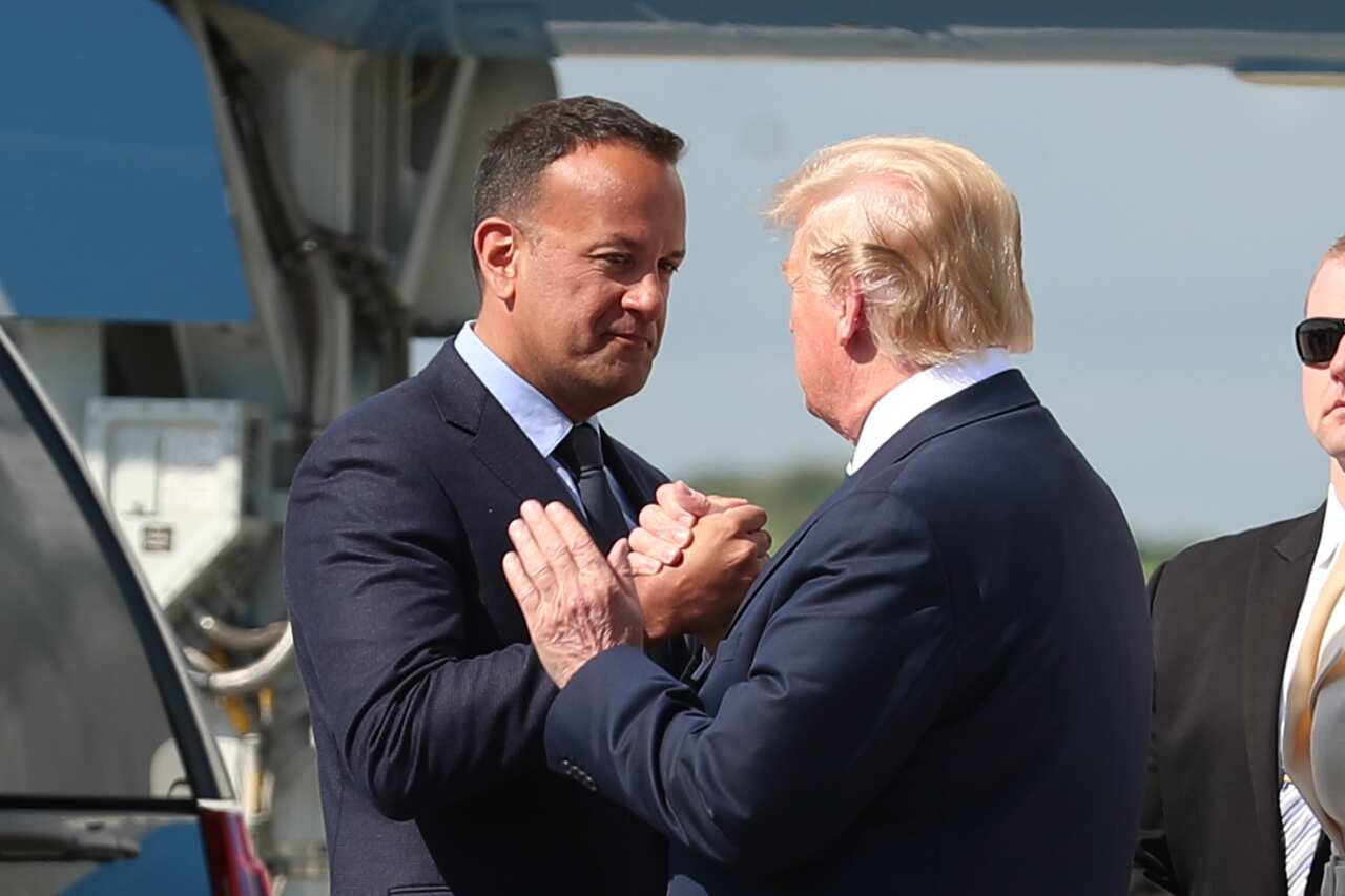 Mr Varadkar greets Mr Trump at Shannon Airport for his visit to Ireland.